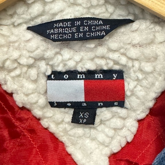 Vintage Y2K Tommy Jeans Hilfiger Denim Faux Sherpa Jacket Blue Jean Retro XS - Picture 5 of 9